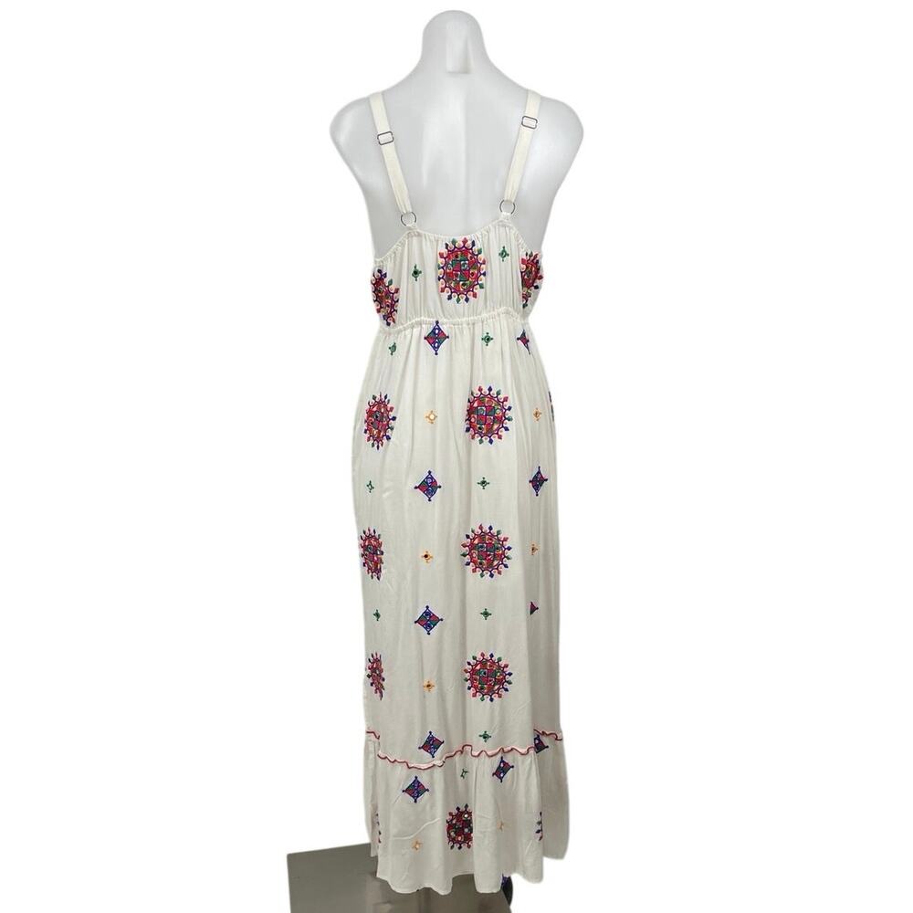 Ananta White Embroidered Tassel Sleeveless Boho Summer A Line Maxi Dress L/XL - Picture 4 of 5